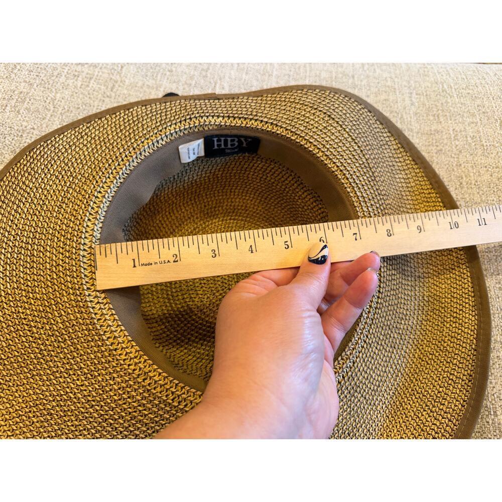 HBY Miami Straw Sun Hat Black Ribbon Bow 100% Straw Sz S/M - Picture 7 of 7